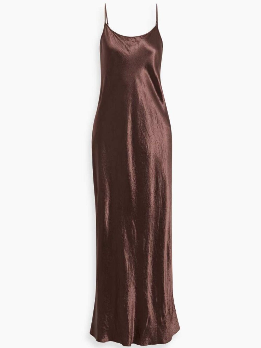 Vince Satin Bias Maxi Slip Dress Chocolate Brown Crinkled Naia Acetate S - Picture 2 of 7